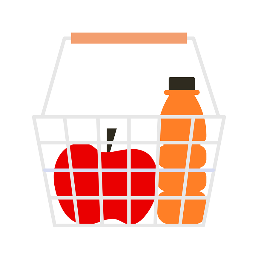 apple and drink in basket