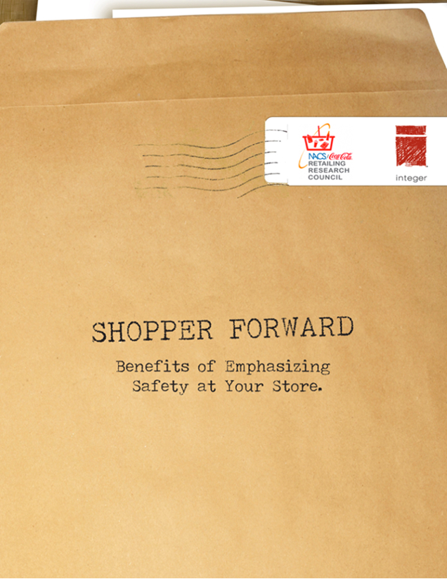 Shopper Forward: Benefits of Emphasizing Safety at Your Store, overlaid on brown envelope
