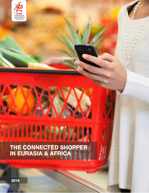 The Connected Shopper in Eurasia & Africa with grocery shopper graphic
