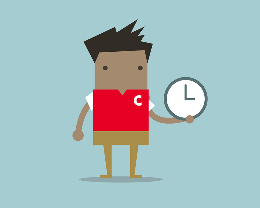 Illustration of a C-store employee holding a clock in one hand